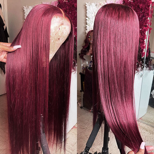 Products 99J Burgundy Wig Straight Human Hair 13x6 Lace Front Wigs Pre Plucked HD Lace Wigs