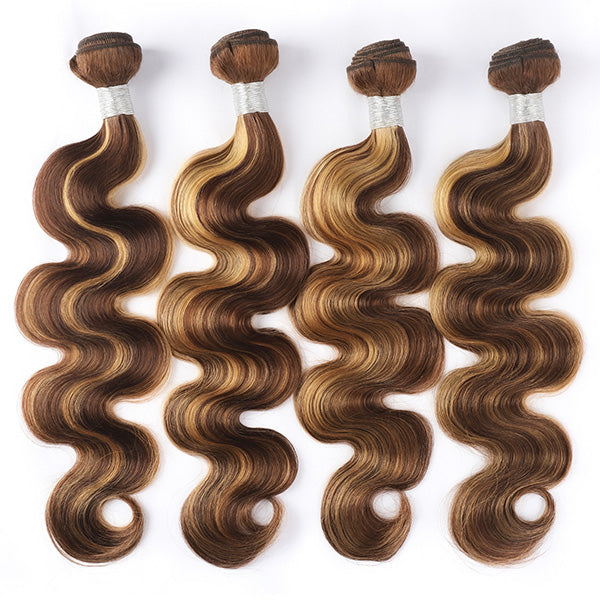 Highlight Body Wave Bundles Ombre Honey Blonde Hair 4 Bundles Virgin Human Hair