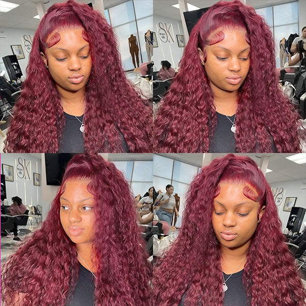 13x6 Lace Front Wigs #99J Burgundy Deep Wave Hair Affordable Colored Wigs