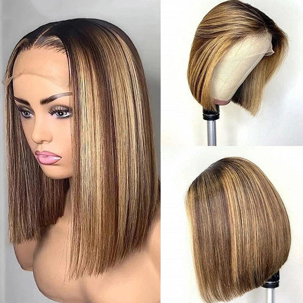 Highlighted Bob Lace Wigs 13x4x1 T Part Bob Wig Straight Bob Hairstyles