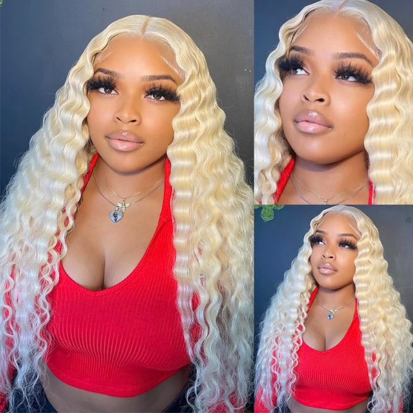 613 Honey Blonde Lace Front Human Hair Wigs 13*4 Loose Deep Wave Lace Front Wig 150% Density