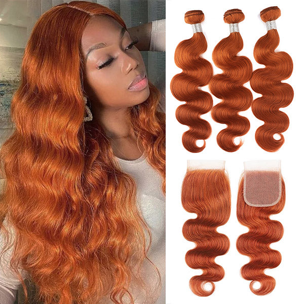 Ginger Bundles with Closure Virgin Body Wave Human Hair 3 Bundles with HD Lace Closure