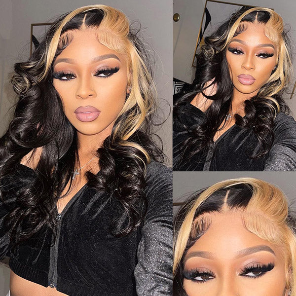 Black and Blonde Bundles with Closure Ombre Body Wave Hair with 4x4 Lace Closure