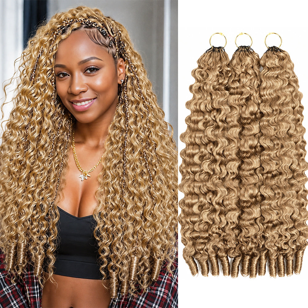 Pre-Separated Burmese Curly Highlight P4/27 Color #27 Honey Blonde Feather Crochet Hair Extension Pre-looped 100% Human Hair