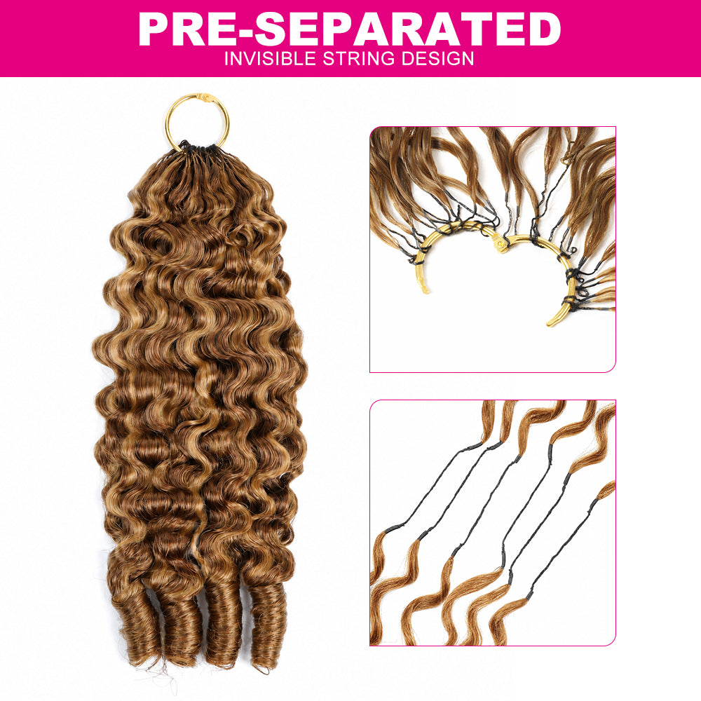Pre-Separated Burmese Curly Highlight P4/27 Color #27 Honey Blonde Feather Crochet Hair Extension Pre-looped 100% Human Hair