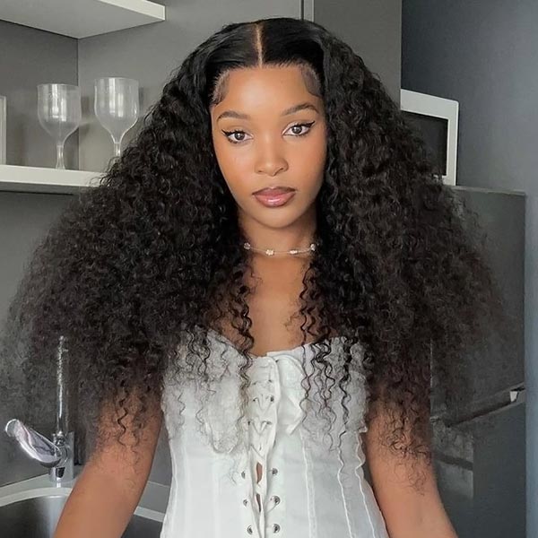 Wear & Go Kinky Curly Glueless Wigs 5x5 HD Lace Closure Wigs Pre Bleached Knots Human Hair Wig