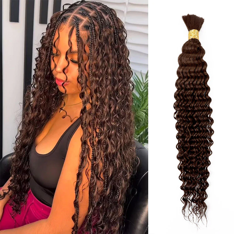 Hairsmarket Human Boho Bulk Braiding Hair Extensions Deep Wave #4 #27 #30 Color Hair Micro Braiding
