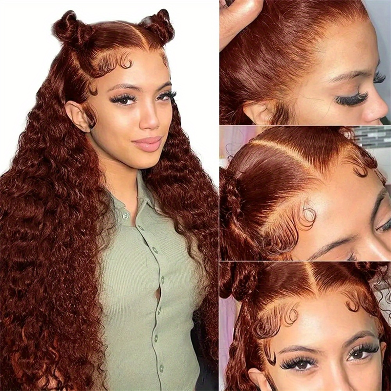 Hairsmarket #33 Reddish Brown Deep Wave Glueless Wigs HD Transparent 13x6 Lace Front Wigs