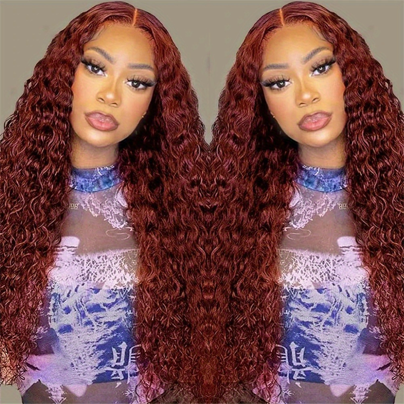Hairsmarket #33 Reddish Brown Deep Wave Glueless Wigs HD Transparent 13x6 Lace Front Wigs