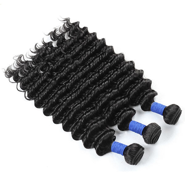 10A Brazilian Human Hair Deep Wave 3 Bundles With 4*4 Lace Closure
