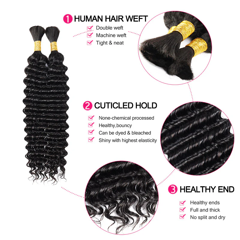 Hairsmarket Human Boho Bulk Braiding Hair Extensions Deep Wave #4 #27 #30 Color Hair Micro Braiding