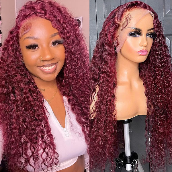13x6 Lace Front Wigs #99J Burgundy Deep Wave Hair Affordable Colored Wigs