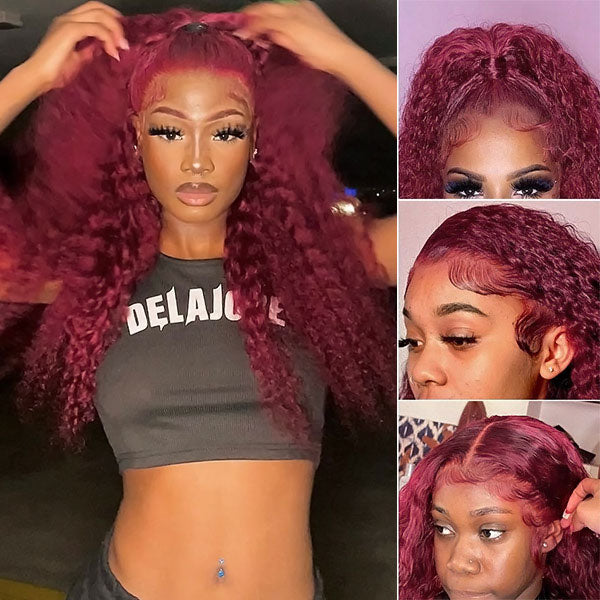 13x6 Lace Front Wigs #99J Burgundy Deep Wave Hair Affordable Colored Wigs