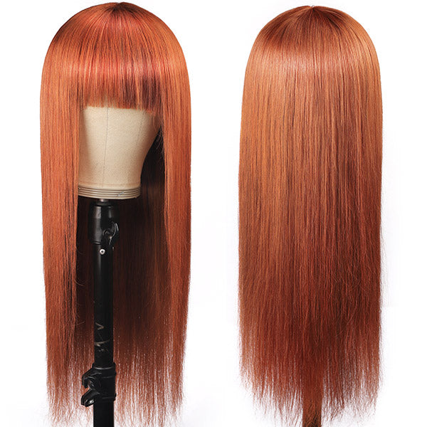 Ginger Color Human Hair Wigs With Bangs 100% Virgin Human Hair Wigs For Black Women