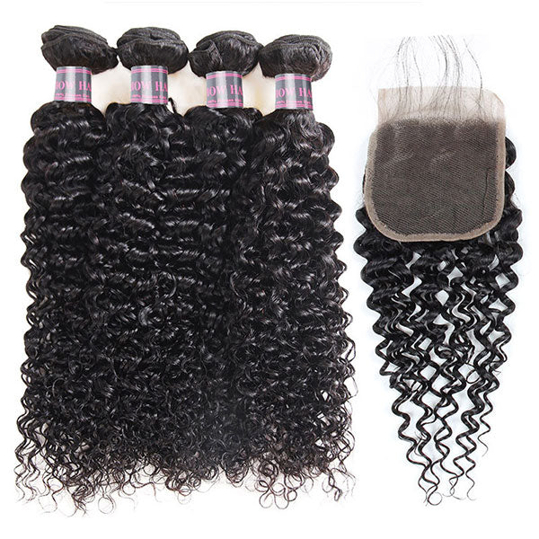 Ishow Brazilian Human Hair 4 Bundles With Closure Virgin Curly Hair Weave