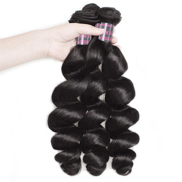 Ishow Peruvian Human Hair Bundles With Lace Frontal Closure Unprocessed Loose Wave Hair 4 Pcs