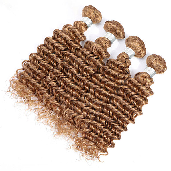 #27 Bundles With Closure Virgin Human Hair Deep Wave 3 Bundles With 4x4 Closure