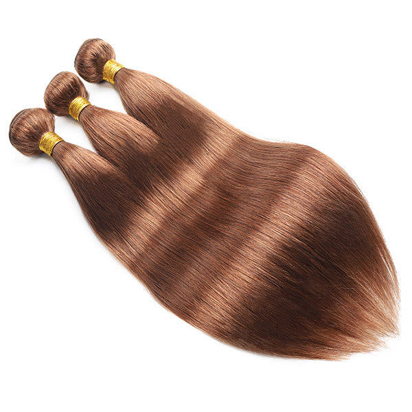 Light Brown Straight Human Hair 3 Bundles With 4x4 Closure #4 Virgin Human Hair