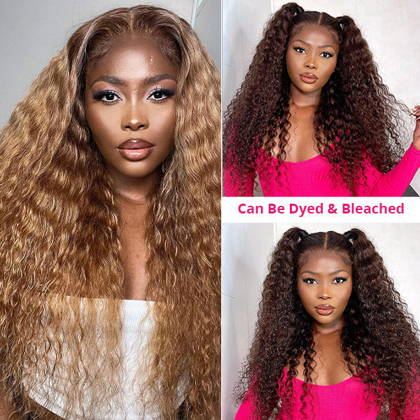 #27 Bundles With Closure Virgin Human Hair Deep Wave 3 Bundles With 4x4 Closure