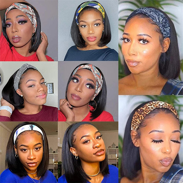 Headband Bob Straight Wigs Short Human Hair Half Wigs Cheap Glueless Wigs