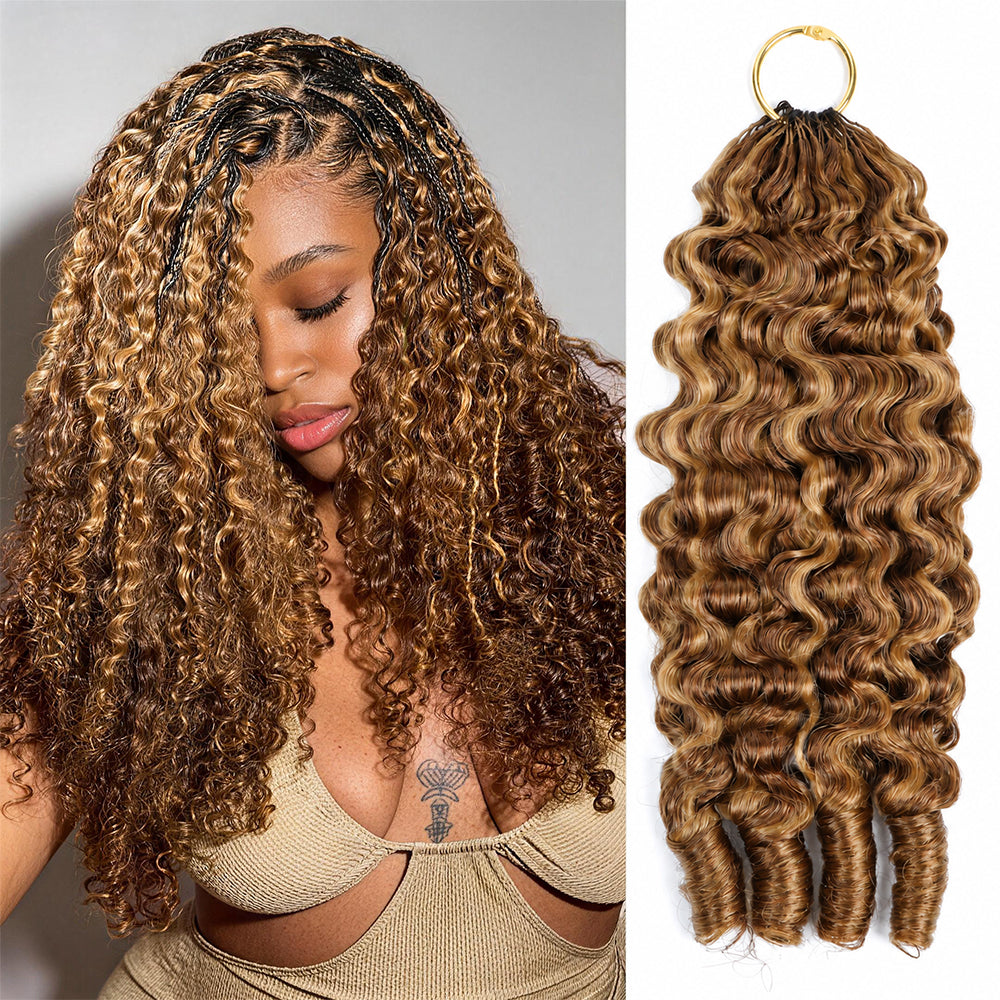 Pre-Separated Burmese Curly Highlight P4/27 Color #27 Honey Blonde Feather Crochet Hair Extension Pre-looped 100% Human Hair