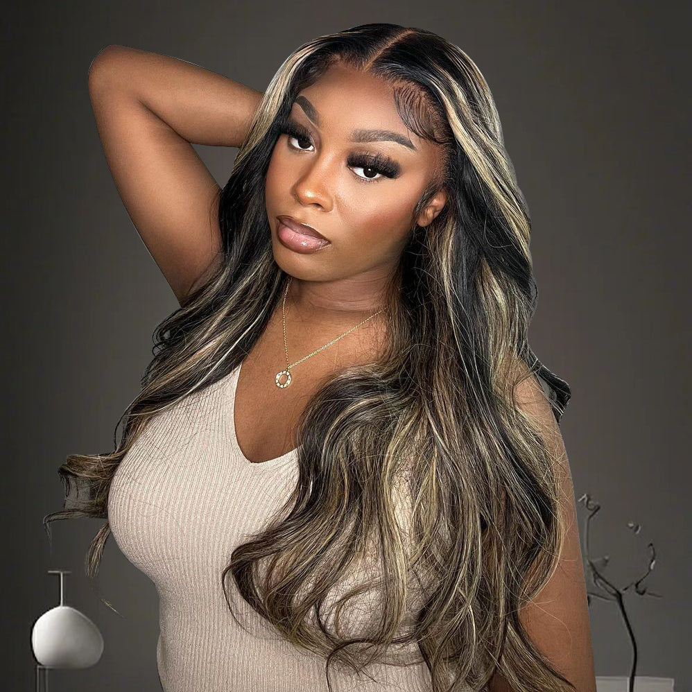 Balayage Honey Blonde Highlight P1B/27 Color Lace Wig 13x4 13x6 Lace Glueless Wig Human Hair Body Wave HD Lace Wig
