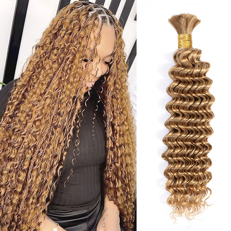 Hairsmarket Human Boho Bulk Braiding Hair Extensions Deep Wave #4 #27 #30 Color Hair Micro Braiding