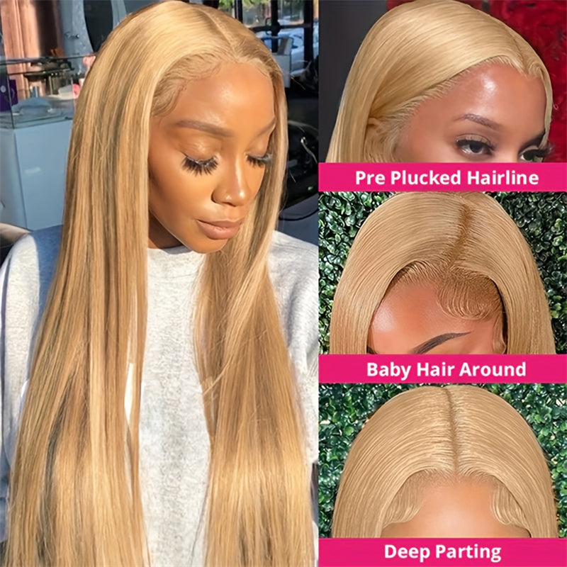 Wear Go Honey Blonde #27 Color Wigs Silky Straight Pre-Plucked Glueless 13x4 Lace Front Wig