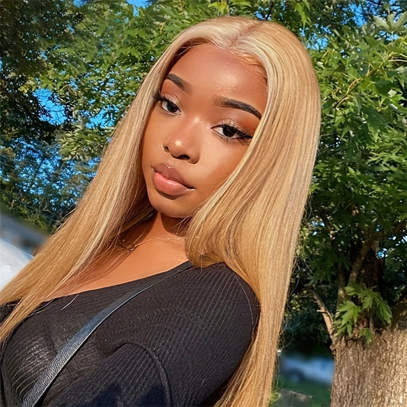 Wear Go Honey Blonde #27 Color Wigs Silky Straight Pre-Plucked Glueless 13x4 Lace Front Wig