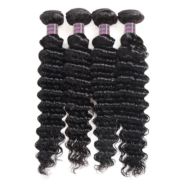Ishow Brazilian Deep Wave Human Hair 4 Bundles With Lace Closure