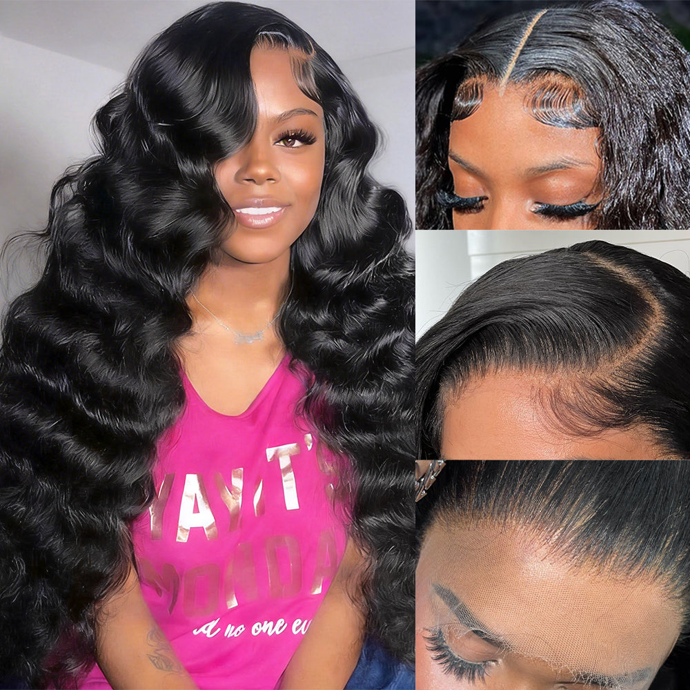 Hairsmarket Full Lace Frontal 13x6 Human Hair Wig Loose Deep Pre-Plucked Glueless Wigs HD Transparent Lace 250% Density