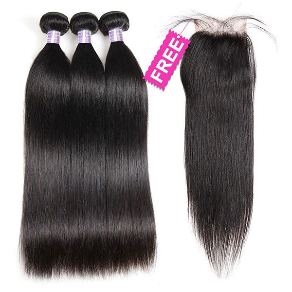 9A Allove Straight Hair 3 Bundles Human Hair With One FREE Closure