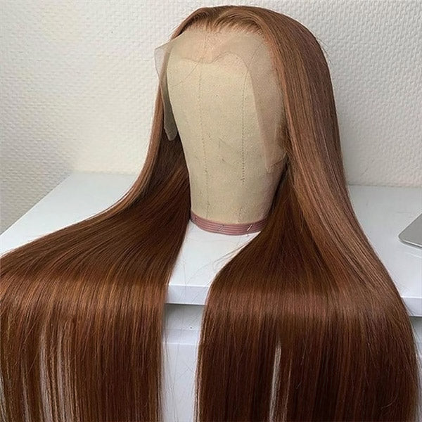 #4 Chocolate Brown Wigs 13x4 HD Lace Frontal Wig Straight Human Hair Wigs