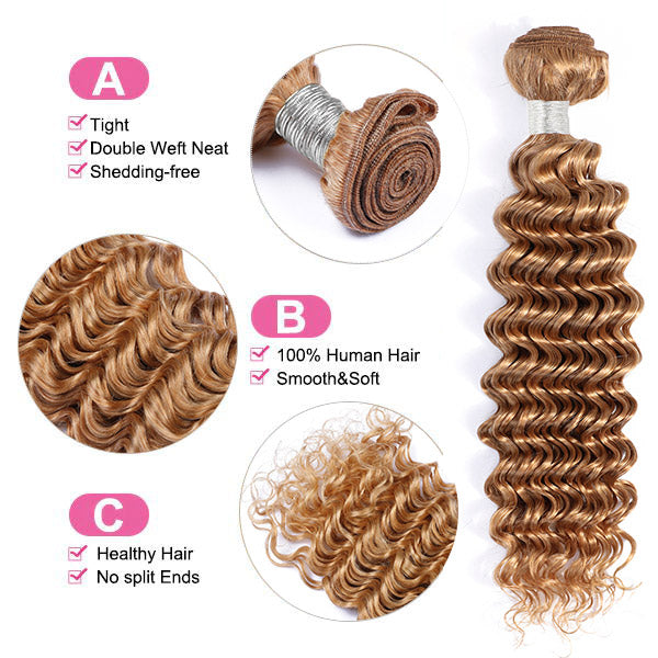 #27 Bundles With Closure Virgin Human Hair Deep Wave 3 Bundles With 4x4 Closure