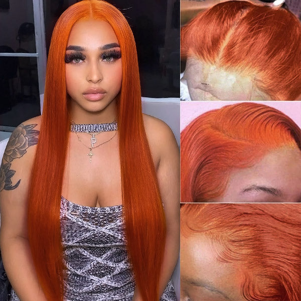 Ginger Orange Color Straight Human Hair Wig 13x4 Lace Front Wig HD Ginger Wigs