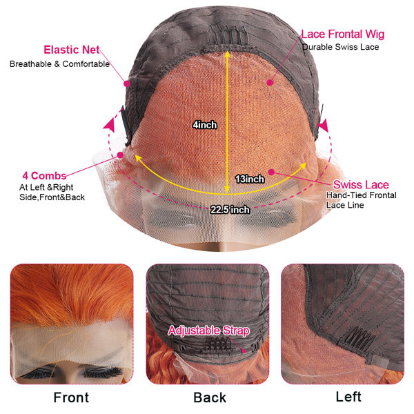 Ginger Orange Color Straight Human Hair Wig 13x4 Lace Front Wig HD Ginger Wigs