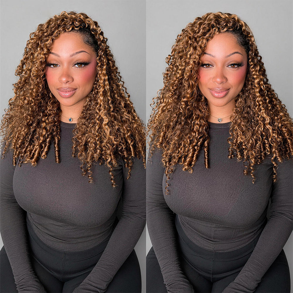 Pre-Separated Burmese Curly Highlight P4/27 Color #27 Honey Blonde Feather Crochet Hair Extension Pre-looped 100% Human Hair