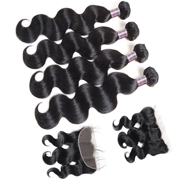 Ishow Indian Virgin Body Wave Human Hair 4 Bundles With 13x4 Ear To Ear Lace Frontal