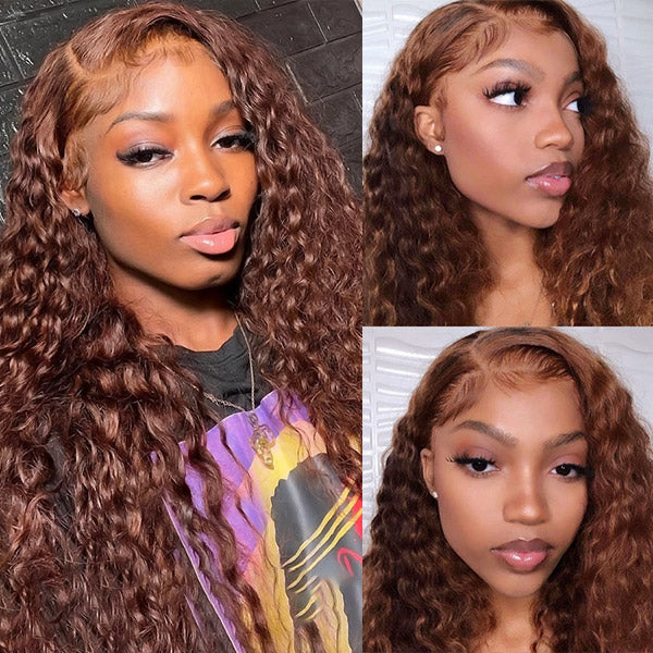 13x4 Deep Wave Frontal Wig Dark Brown HD Lace Wigs #4 Colored Human Hair Wigs