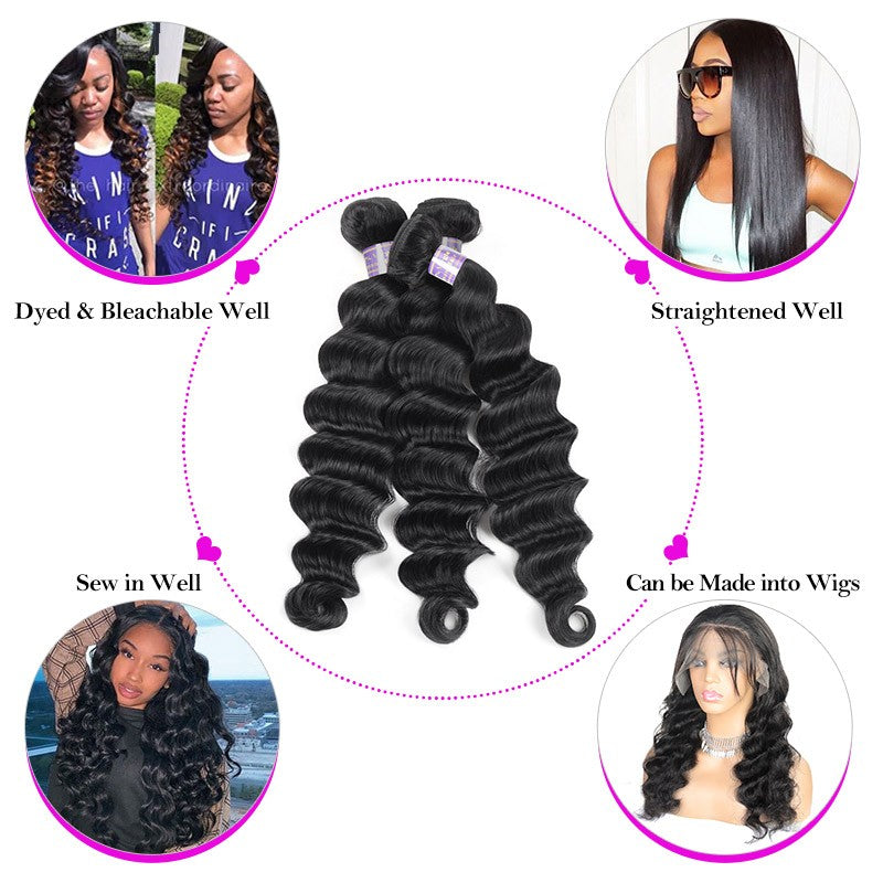 Allove 8A Virgin Peruvian Loose Deep Wave Human Hair