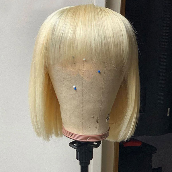 Hairsmarket Short Bob Lace Wig 613# Blonde Straight Human Hair Wigs