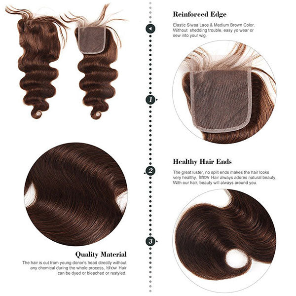 #2 Virgin Human Hair Body Wave 3 Bundles With Lace Closure For Sale
