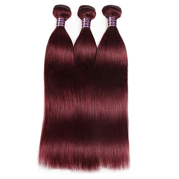 3 Bundles 99J Virgin Straight Human Hair With 4x4 Lace Closure