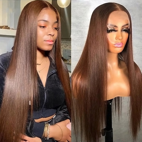 #4 Chocolate Brown Wigs 13x4 HD Lace Frontal Wig Straight Human Hair Wigs