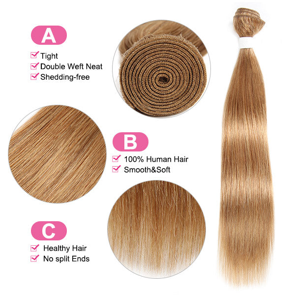 #27 Straight Hair With Closure Virgin Human Hair Colored 3 Bundles With 4x4 Closure