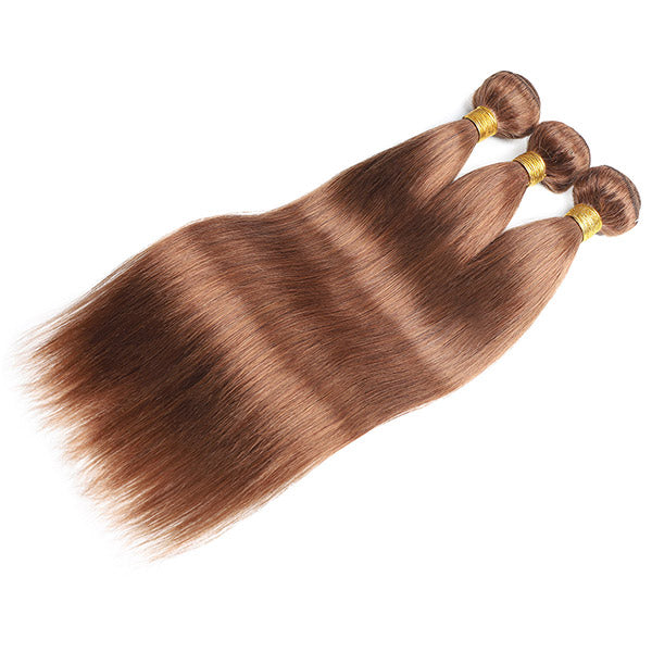 Light Brown Straight Human Hair 3 Bundles With 4x4 Closure #4 Virgin Human Hair