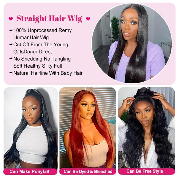 13x4 HD Lace Front Wig 250% Density Straight Wig Long Human Hair Wigs