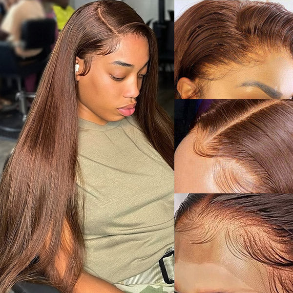 #4 Chocolate Brown Wigs 13x4 HD Lace Frontal Wig Straight Human Hair Wigs
