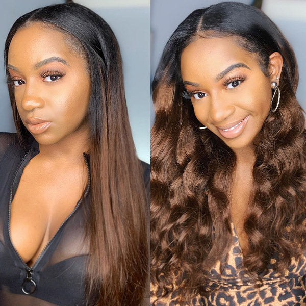Chestnut Brown U Part Wigs, Honey Blonde Upart Human Hair Wigs