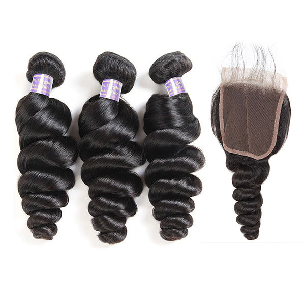 9A Allove Loose Wave Virgin Hair 3 Bundles With One FREE Closure